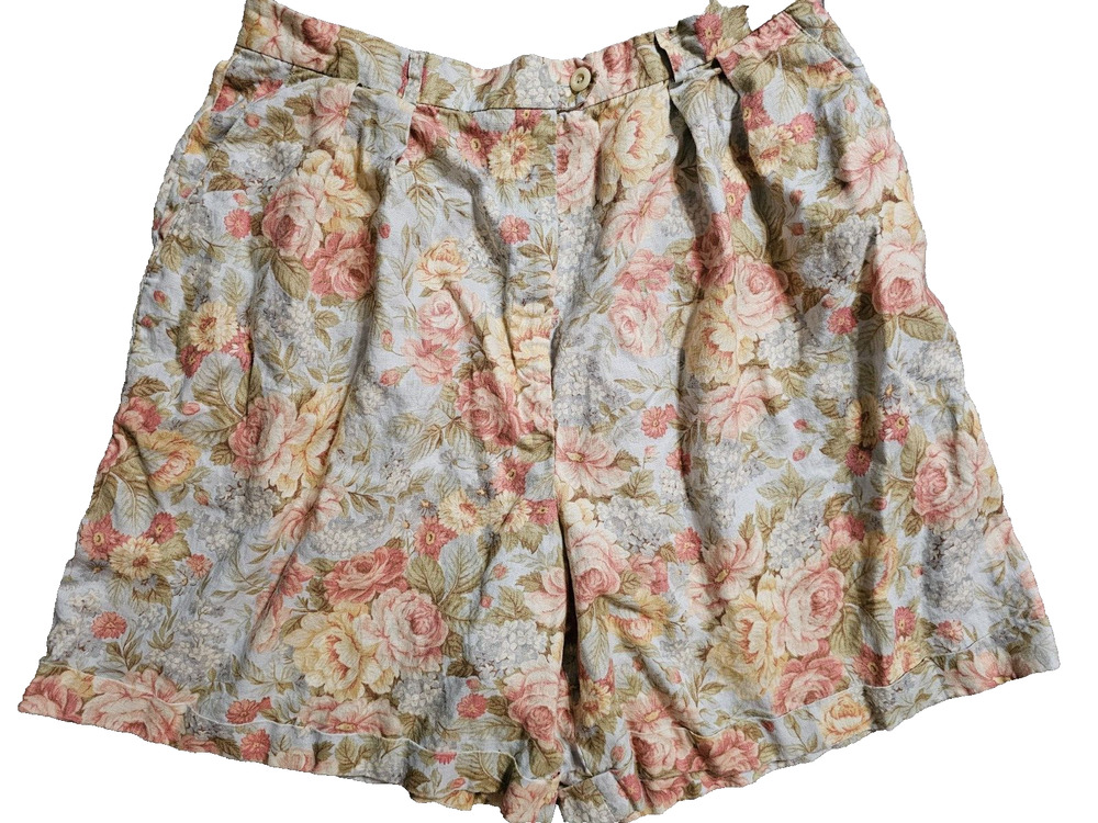 VTG Lauren Ralph Lauren Women's Blue Floral Soft Cotton Cuffed Hem Shorts 14